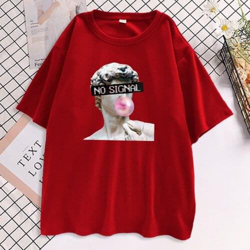 Statue Of David bubble gum popping Female T-Shirt Hip Hop Style T Shirts 2021 Summer Cool T Shirt Fashion Loose Tees For Women