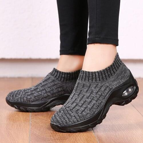 Air Cushion Women Sneakers Breathable Mesh Elastic Sock Sport Shoes Height Increasing Gym Shoes Outdoor Athletic Shoes Platforms