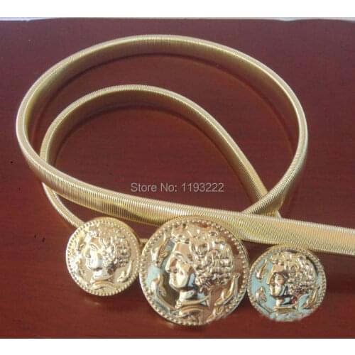 Retro Fashion Women Ladys Beauty Head Belt Gold Silver Metal Alloy Elastic Waist Belt Chains Coin Cummerbund Straps