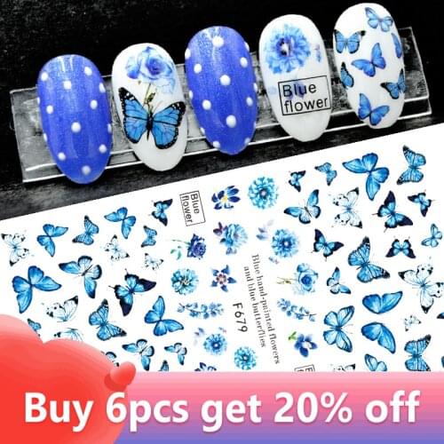 1 Sheet Nail Art Sticker 3D Flowers Leaf Red Rose Blue Yellow Colorful Butterfly Slider Decal Full Wrap Decor F664-681