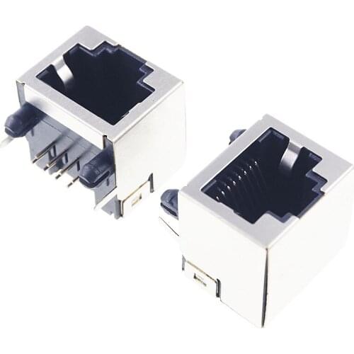 2pcs RJ45 Single Port Shielded Modular PCB Jack 8P8C Right Angle Through Hole PCB Ethernet connector Tab UP Press-Fit