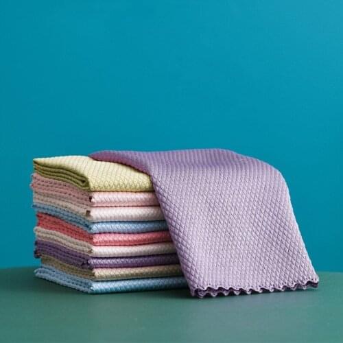 5Pcs Kitchen Anti-Grease Fish Scale Wipe Cloth Wiping Rags Glass Cleaning Cloth Home Washing Dish Cleaning Towel Dishcloth