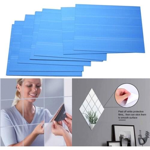 9PCS Mirror Wall Stickers DIY Wall Stickers Bedroom Bathroom Mirror Sticker Squares Wall Paper Mural Home Decor