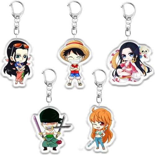 Anime One Piece Keychain Monkey D. Luffy Ronoa Zoro Ace Double Sided Acrylic Pendant Key Chian for Men Women Halloween Souvenir