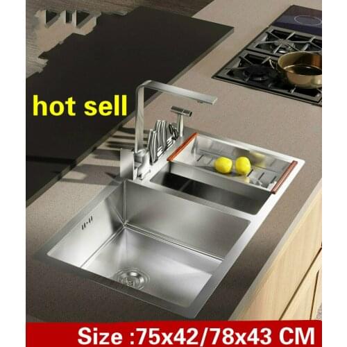 Free shipping Home vogue kitchen manual sink double groove small wash vegetables 304 stainless steel hot sell 75x42/78x43 CM