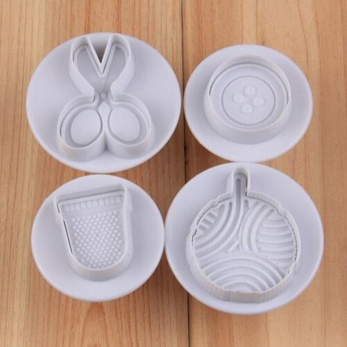 Free Shipping FDA High Quality 4pcs Scissors,Buttons,Ball,Basket Cookie Fondant Plunger Cutters set
