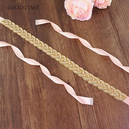 Noble Belts Women Bridal Sash Ribbon Belt Gold Rhinestone Bridal Belt Beads Sash Crystal Belt For Girl Party Wedding Dress Up