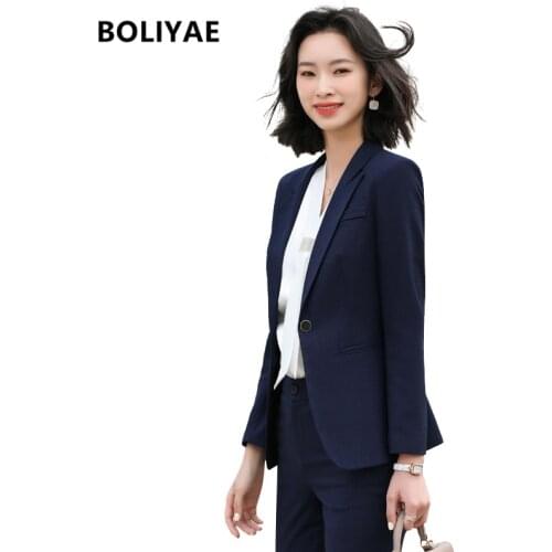 Boliyae Fashion 2 Piece Sets Womens Outfits Spring and Autumn Temperament Slim Blazer and Pants Business Office Ladies Work Wear