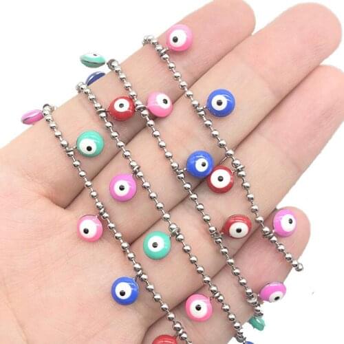 1 Meter Stainless Steel 6mm Silver Turkish Eye Chains 5 Colors Evil Eye Beads Chain for DIY Jewelry Making Wholesale