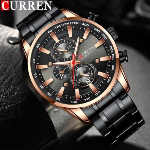 CURREN Man WristWatch Chronograph Men Watch Military Top Brand Luxury Black Gold Business Stainless Steel Sport Male Clock 8351