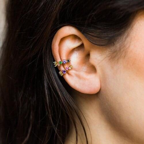 1 PIECE Pastel rainbow cz circle ear cuff gold silver color no piercing fashion women clip on earring