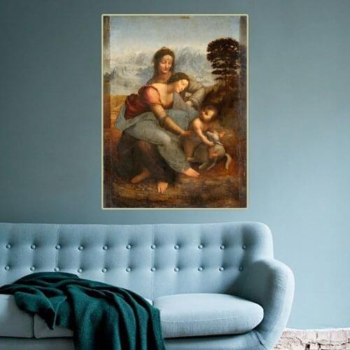 Citon Leonardo da Vinci《Virgin and Child with Saint Anne》Canvas Oil Painting Artwork Picture Wall Decor Modern Home Decoration