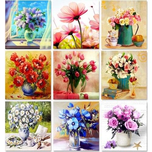 GATYZTORY Oil Painting By Numbers Flower On Canvas With Frame Handmade Drawing Paints For Adults Picture Coloring By Number Deco