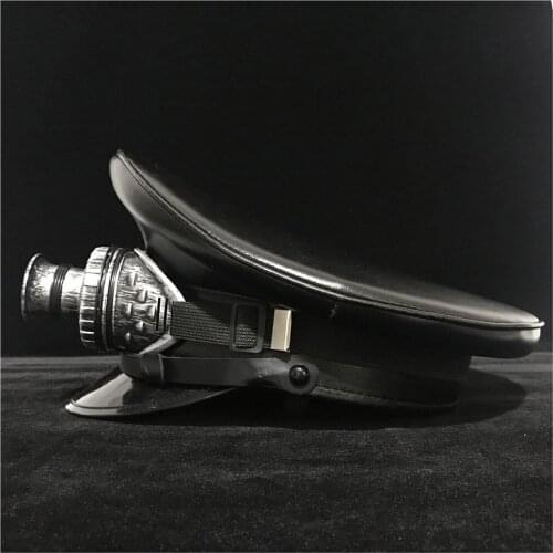 Black Leather Night Club Germany Officer Visor Cap Army Hat Cortical Military Hats Police Cap Cosplay Halloween Hat Size M L XXL