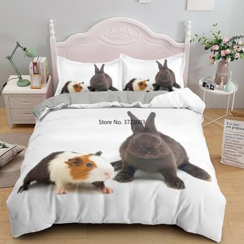 Cute Guinea Pig Rabbit Animal Print Bedding Set Single Double Queen King Size 2/3 Down Quilt Covers with Pillowcase Bedding