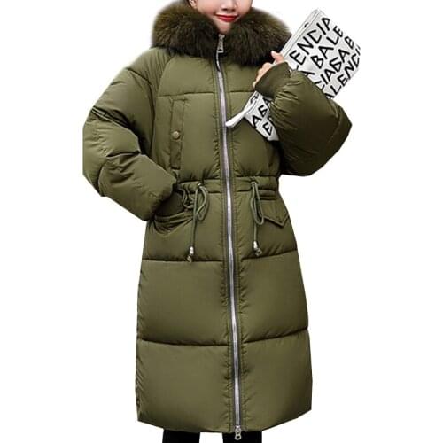 Winter Jacket Women Hooded Fur Collar Cotton Korean Long Coat Womens Plus Size Loose Thick Jackets Female Casual Outwear Clothes