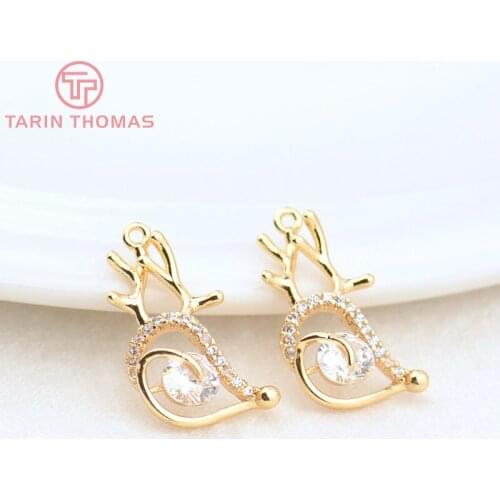 4PCS 10x16MM Hole 1MM 24K Gold Color Brass with Zircon Deer Charm Pendants for DIY Jewelry Making Findings Accessories