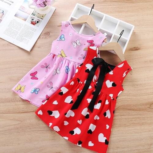 Baby Girls Summer Dress Comfortable Childrens Dress Girls' Sleeveless Dress Flower Print Children Casual Costume