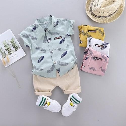 Summer Toddler Baby Boy Shirt Set Clothing Suit New Feather Print Set Infant Boys Clothes Set 1 2 3 4 Years