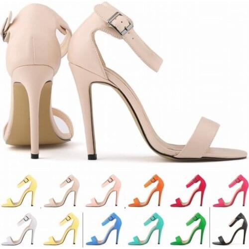 Summer hollow buckle womens shoes 11cm European and American fight color fish mouth fine with high heels young daily shoes