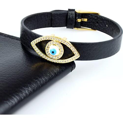 Fashion CZ Zircon Blue Evil Eye Charm Bracelet Leather Bracelets & Bangles for Women Men Jewelry Watch Belt Bangle Gift
