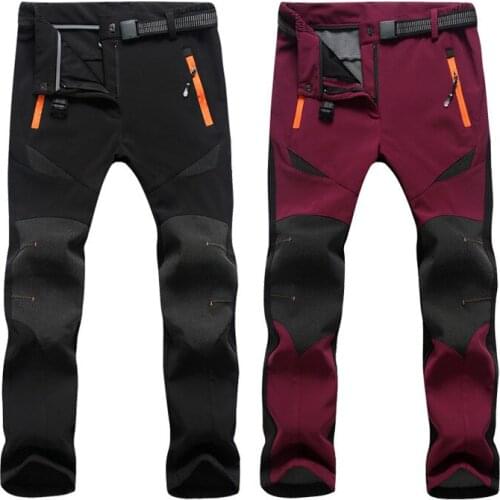 Men Women Hiking Pants Outdoor Softshell Fleece Trousers Waterproof Windproof Thermal for Camping Skiing Trekking Plus Size 4XL