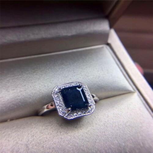 Big size silver ring for man 6*8mm natural black blue sapphire gemstone silver man ring classic solid 925 silver kings ring