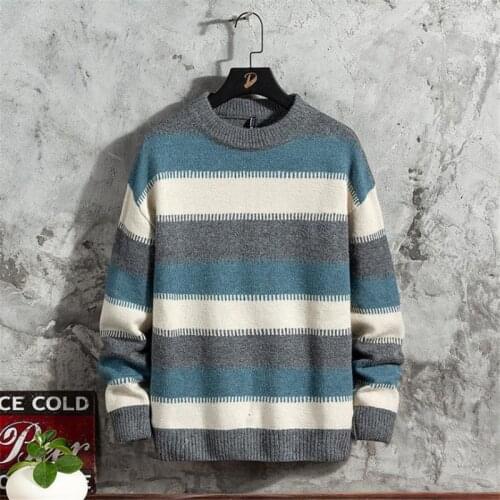 New Autumn Pullover Mens Sweater O-neck Patchwork Long Sleeve Warm Slim Sweaters Men Casual Fashion Sweater Men