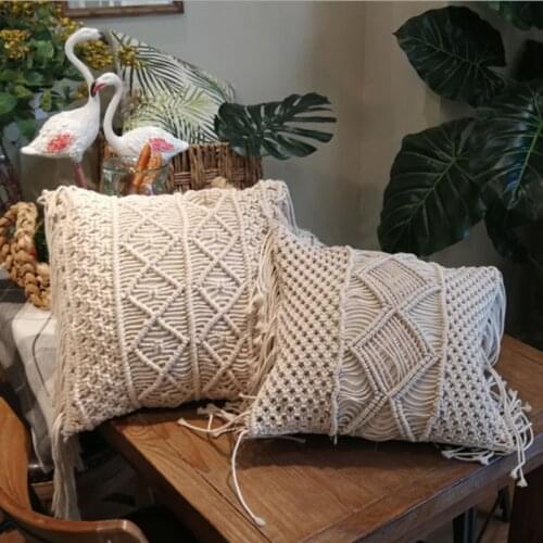45x45cm Macrame Hand-woven Cotton Linen Yarn Pillow Cover Pillowcase Bohemia Geometry Home Decoration