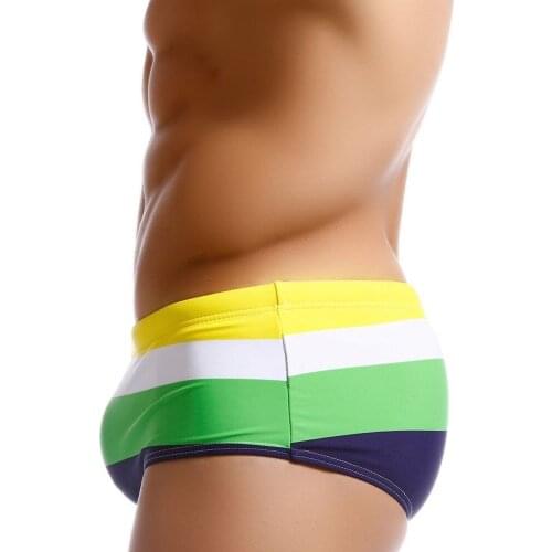 New Printing Swimwear Men Shorts Small Boxer Swimwear Man Three-color Striped Mens Swimming Fashion Sexy Tethered Man Swimsuits