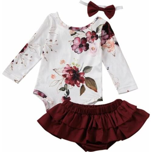 Baby Girl Floral Clothes 2019 Newborn Baby Girl Kids Flower Bodysuit Top + Ruffle Shorts + Headband 3pcs Clothes