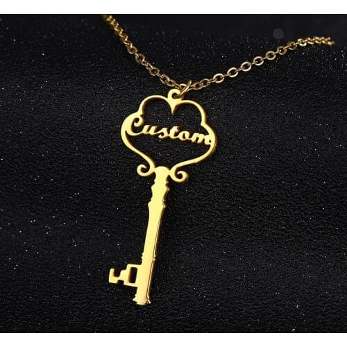 Custom Name Necklace & Pendant Stainless Steel Personalized Key Pendants Charms Choker For Women Nameplate Initial Jewelry Gifts