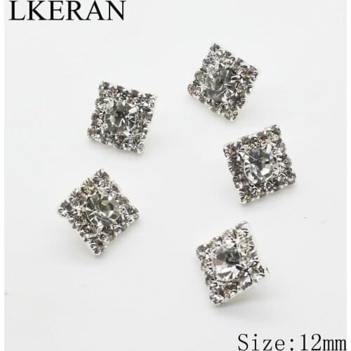 Charm 12mm 10 Pcs/lot Clear Crystal Square Rhinestone Button Flat back Decoration DIY Wedding Decoratio sewing Clothing buttons