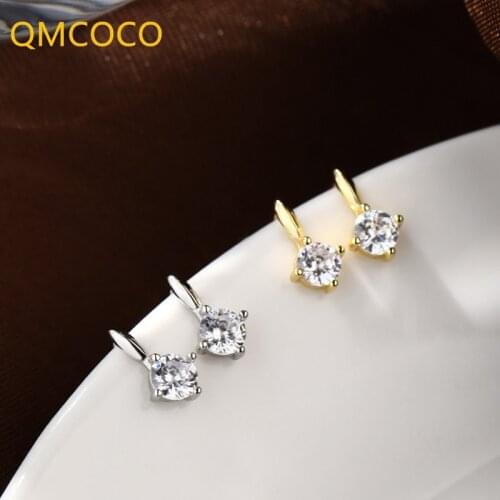 QMCOCO 925 Silver Simple Zircon Earrings For Woman 2021 Fashion Earrings Light Luxury Retro Design Women Party Jewelry Gifts