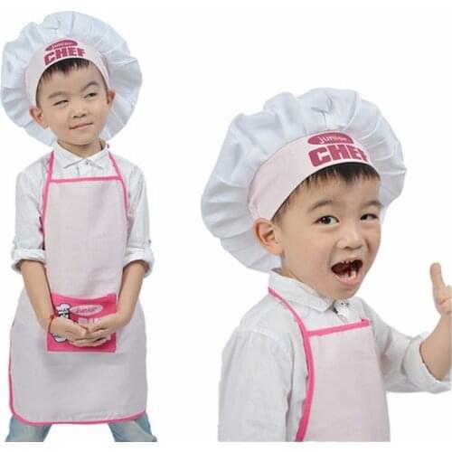 Pink Kitchen Accessories Cooking Tools For kids Junior Apron Chef Hat Pocket Set Children 2 Pcs/Set