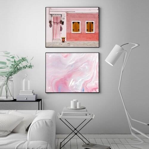 Salon Red Portal Door Pink Abstract Quicksand Posters And Prints Wall Art Canvas Painting Pictures For Living Room Home Decorati