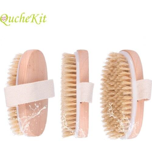 Bath Body Brush Soft Natural Bristle SPA Massage Brushes With Hand Band Wooden Bath Shower Scrubber Back Skin Brush For Dry Oil