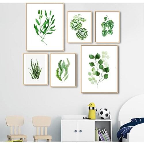 Modern Nordic Green Plant Leafs Wall Canvas Painting Pictures For Living Room Decoration No Frame