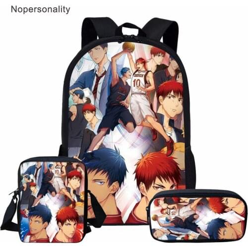 Nopersonality Senior Middle School Book Bag Kuroko No Basuke Cartoon Print Teenager Student Bags for Boys School Bags 3 in 1