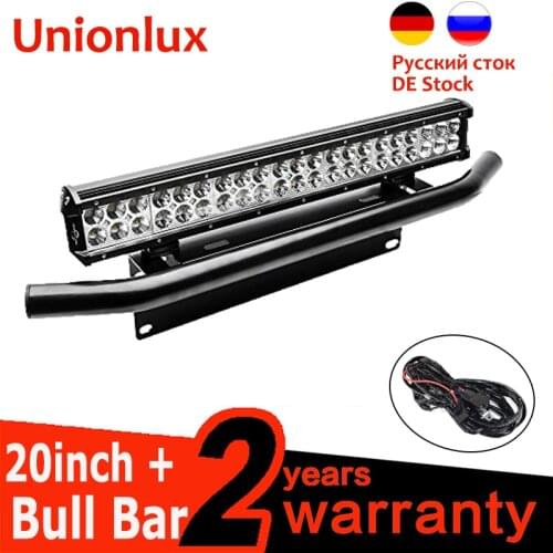 Unionlux 20inch 126w LED Light Bar License Plate Bracket Bull Bar Wiring Harness for Truck Car Offroad 4x4 for ATV 12V LED Bar