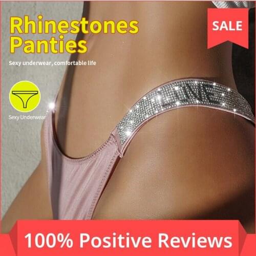 Rhinestone Panties for women Sexy Underwear Satin Panties Thong Low Waist G String Girls Briefs Seamless Female Tanga Lingerie