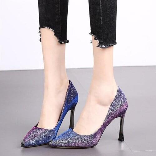 Fashion Sequins Point Toe Womens Pumps Sexy Party High Heels for Women Designer Luxury Shoes Shallow Slip on Dress Pumps Women