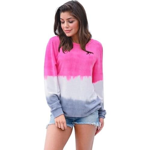 Tie Dye T Shirt For Momen O-neck Long Sleeve Fashion Plus Size Ladies Streetwear Tshirt Tops Vintage Casual Tee Shirt Femme