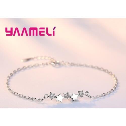 New Fashion 925 Sterling Silver Women Girls Birthday Gift Shining Austrian Crystal Stars Charm Bracelets Jewelry Adjustable Size