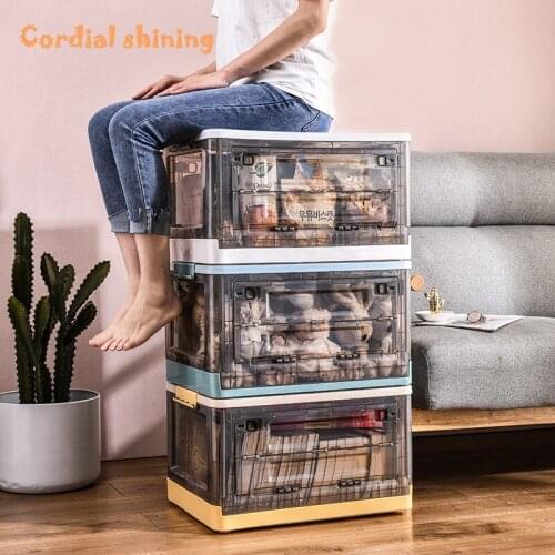 Cirdial Shining Home Storage Box Plastic With Lid Fold Sideways Multifunction Laige Living Room Transparent Storage Box