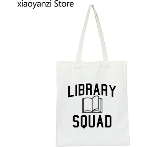 Library Squad Print Women Shoulder Canvas Bag Large Casual Funny Handbag For Lady Hipster Eco Reusable Shopping Bags SL-678