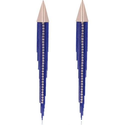 HAHA&TOTO Womens Long Chains Tassels Stud Earrings for Girls Women Blue Color Chains Statement Earrings Fashion Brincos