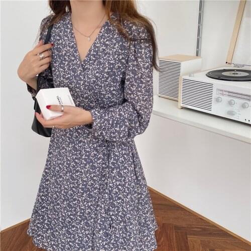 Flectit Womens Long Party Dress With Tie Waist Long Sleeve V Neck Ruffed Star Print Chiffon Wrap Dress Fall Spring Outfits
