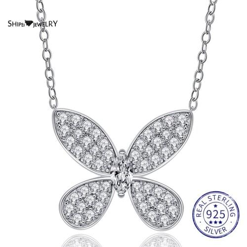 Shipei Romantic Cute 925 Sterling Silver Created Moissanite Bowknot Gemstone Wedding Fine Jewelry Engagement Pendant Necklace