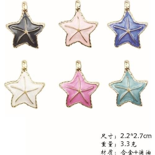 10pcs lot Korean jewelry accessories hair pendant enamel shell starfish charms, gold dangle alloy handmade headwear DIY material